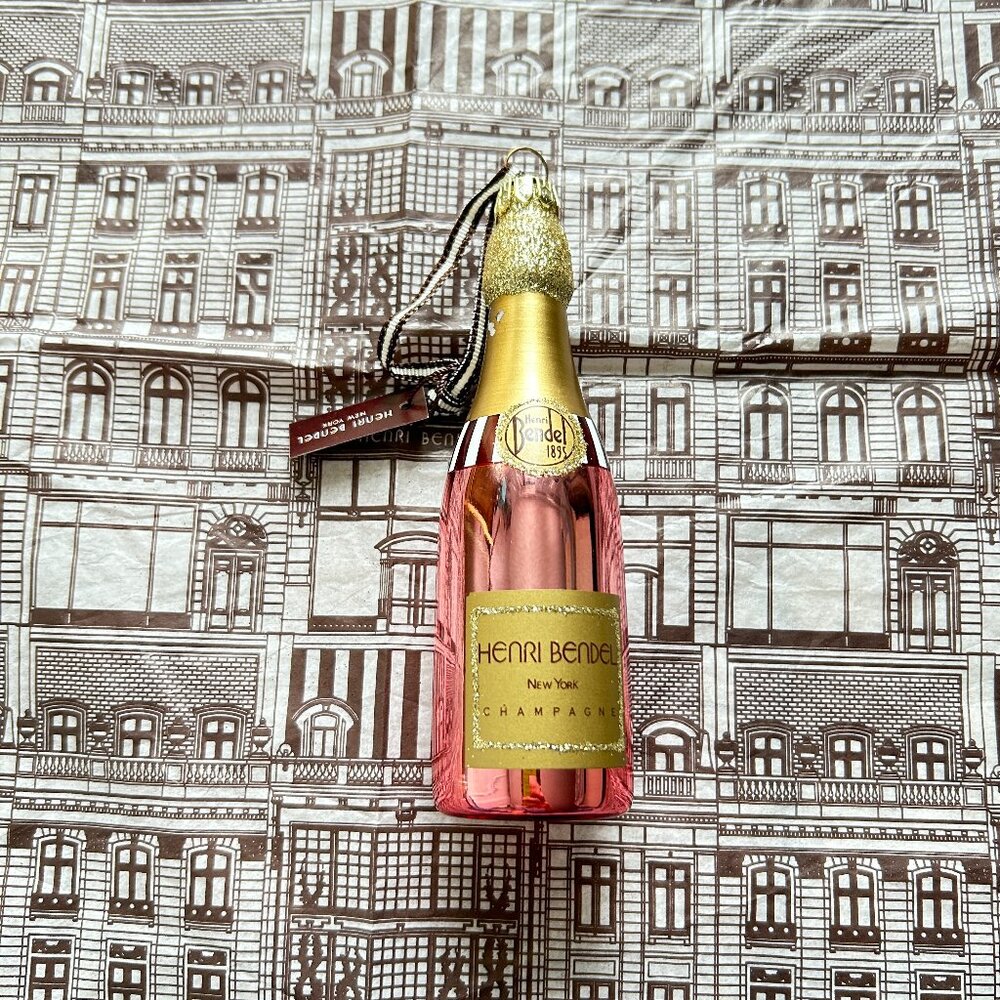 Henri Bendel Pink Champagne Bottle Glass Ornament - NWT
